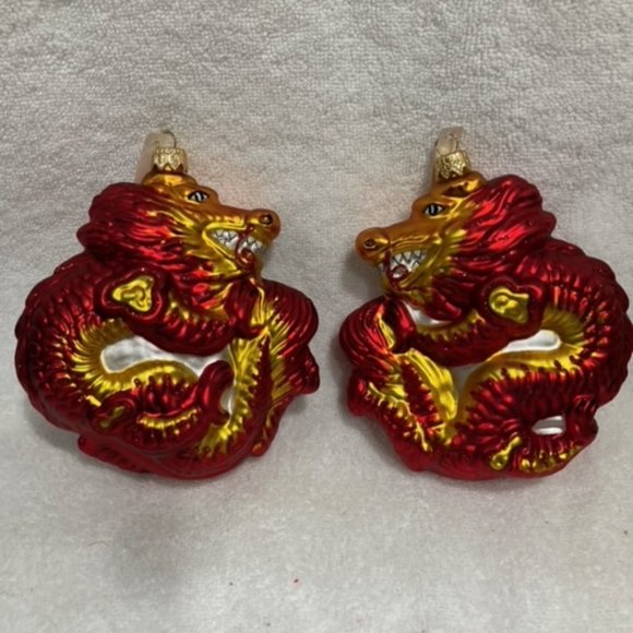 Gump's Red Dragon Christmas Ornaments-Set of 2 - Picture 1 of 4
